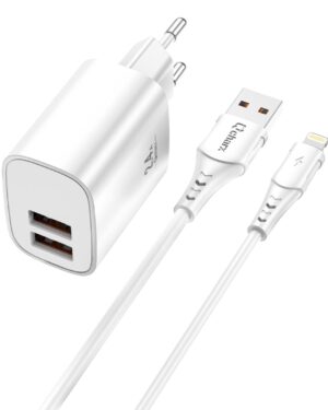 Kit cargador qcharx apolo 24a + cable usb a lightning blanco