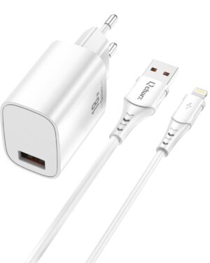 Kit cargador qcharx artemisia 3a 18w + cable usb lightning blanco